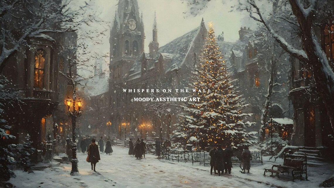 Christmas Tree Vintage Village Art Print, Moody Xmas - Image 5