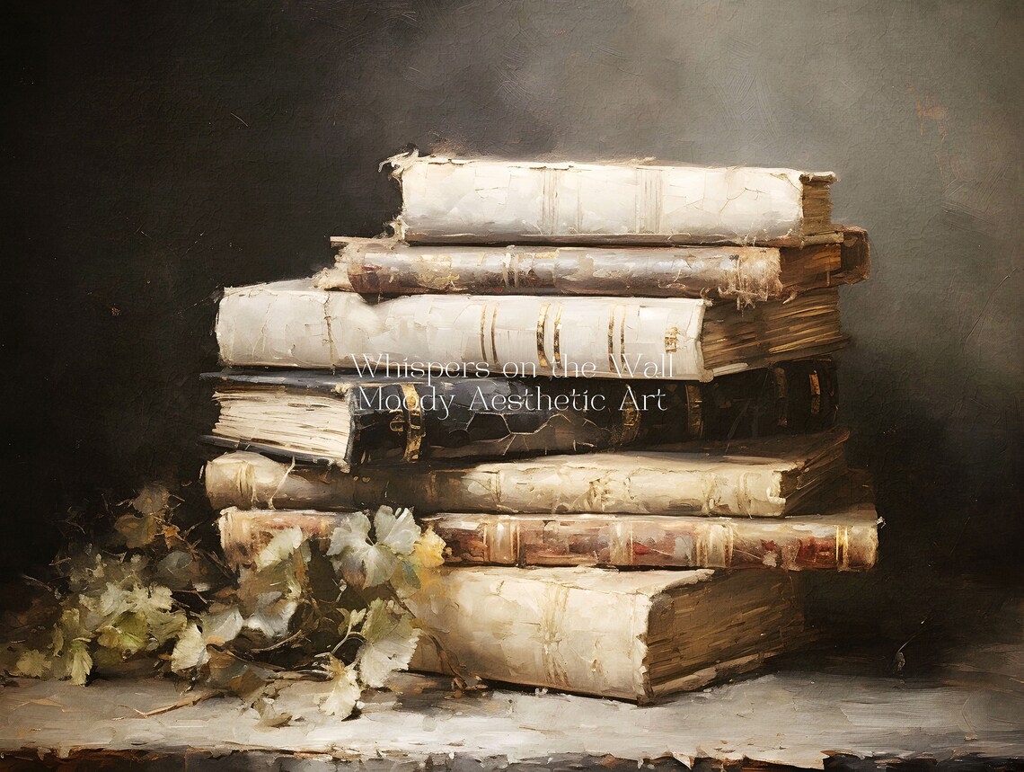 Moody Book Stack Art Print Dark Academia Decor Book Still Life Wall Art Dark Bookish Wall Art - Image 4