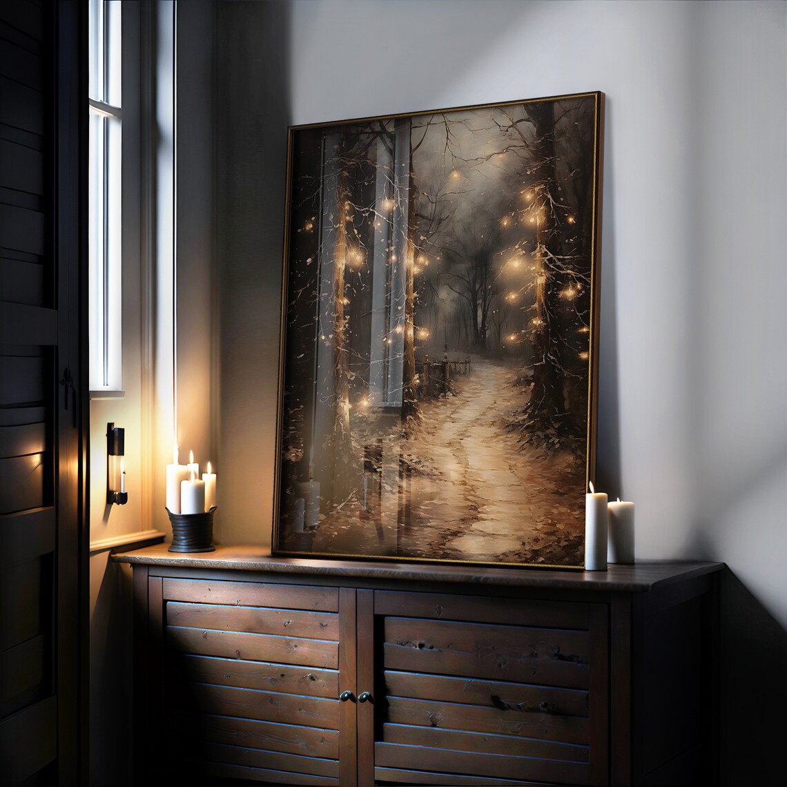 Whimsical Christmas Path Art Print, Dark Cottagecore - Image 5