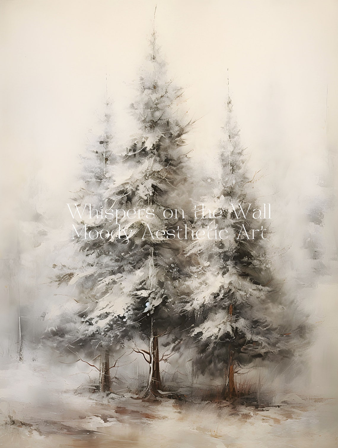 Vintage Christmas Wall Art Print Winter Holiday Decor Moody Christmas Tree Painting Farmhouse Art Print Living Room Art - Image 4