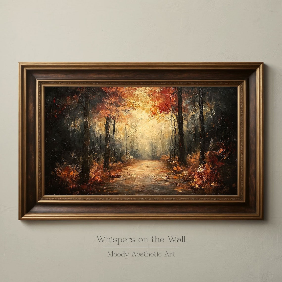 Autumn Forest Path Glowing Light Dramatic Fall Landscape Oil Poster - Image 2