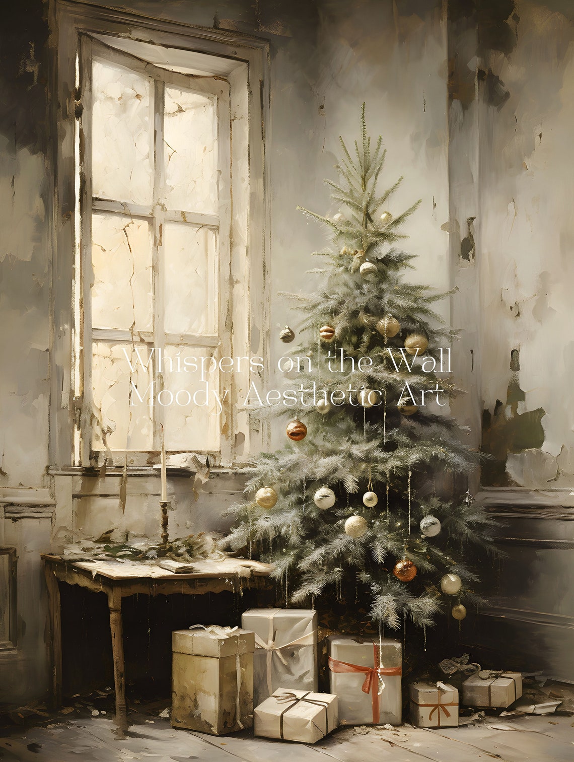 Rustic Christmas Tree by Window Vintage Moody Holiday Wall Poster - Image 4