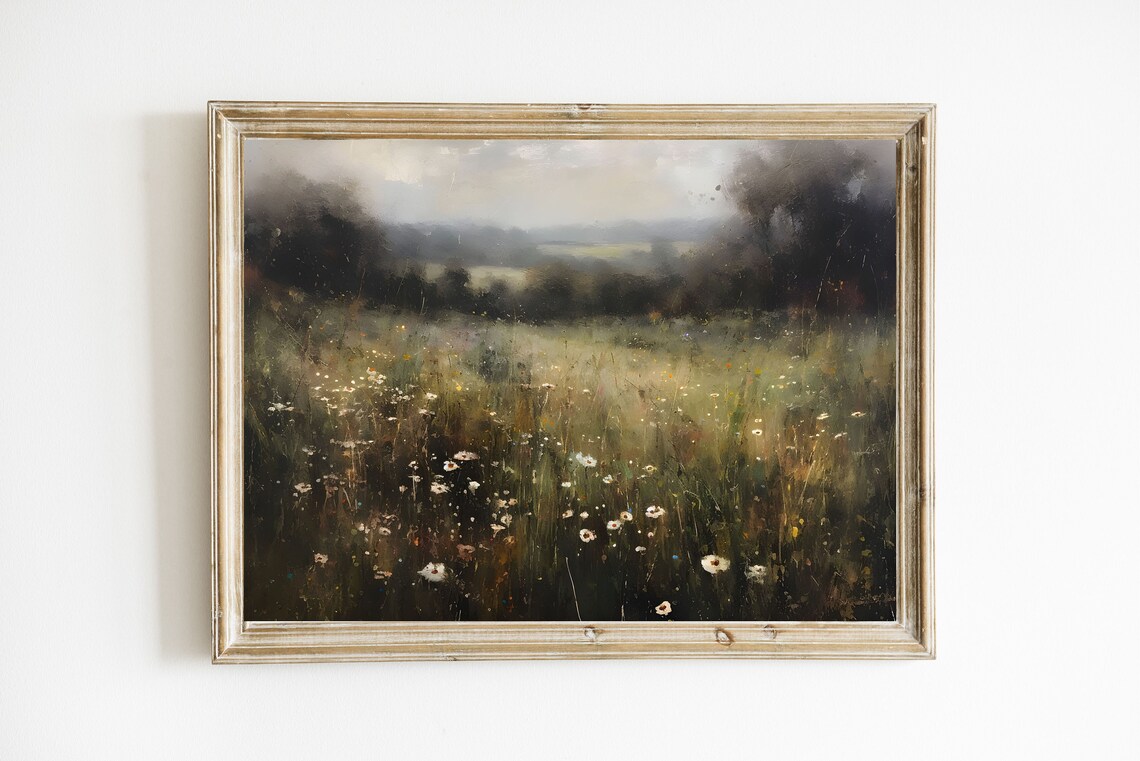 Wildflower Landscape Oil Painting, French Country Art Print - Image 2