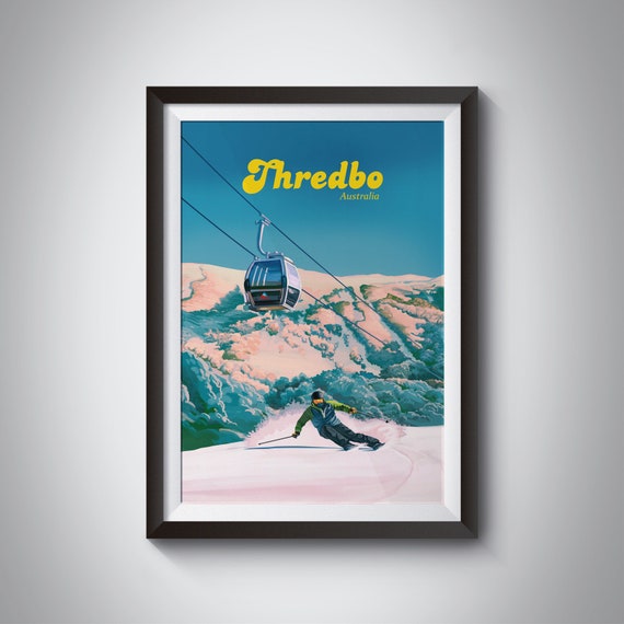 Thredbo Ski Resort Poster Australia New South Wales Snowy Mountains Snowboarding The Snowies Vintage Travel Print Perisher Aussie