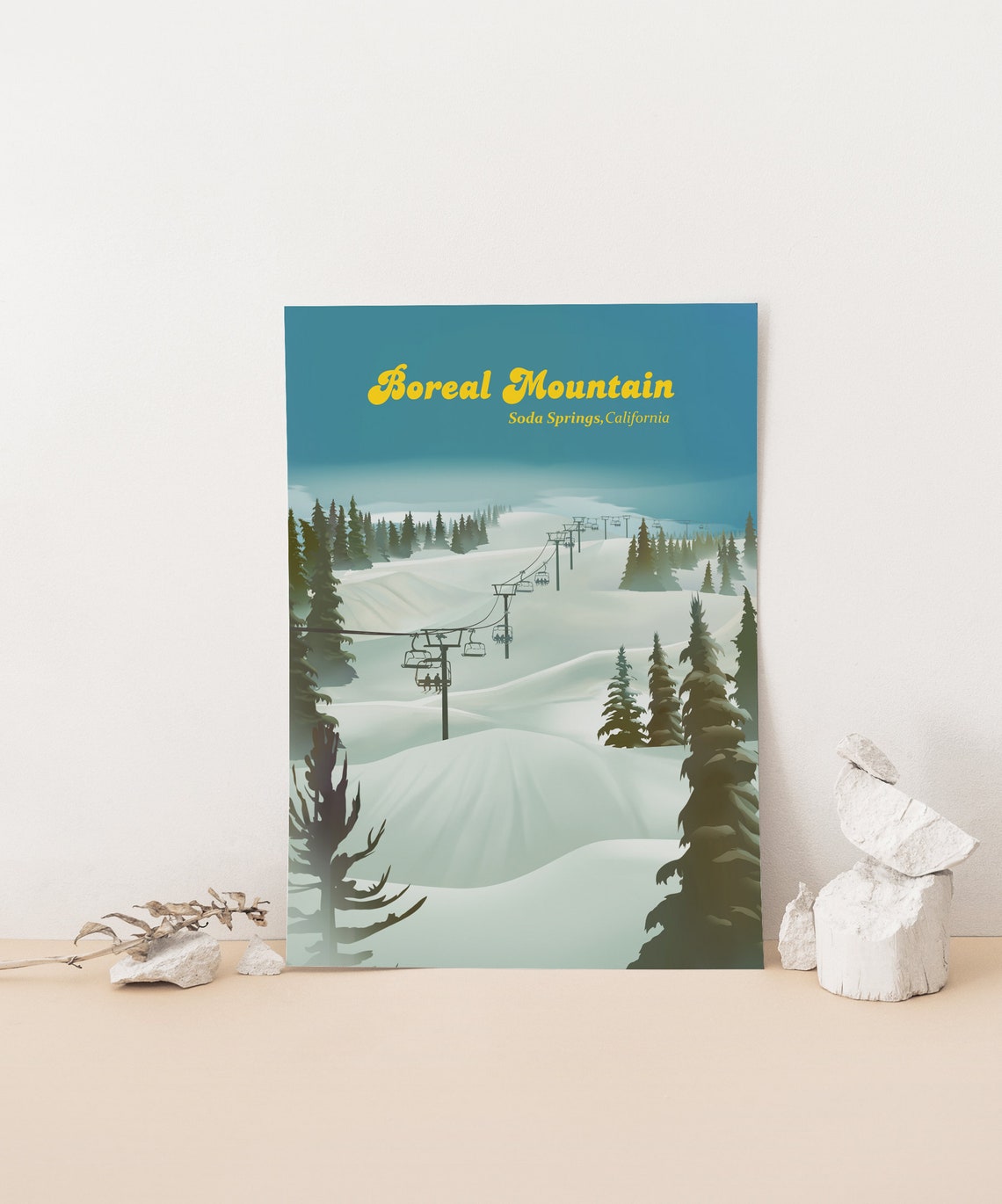 Boreal Mountain Chairlift Powder Vintage California Ski Poster - Image 4