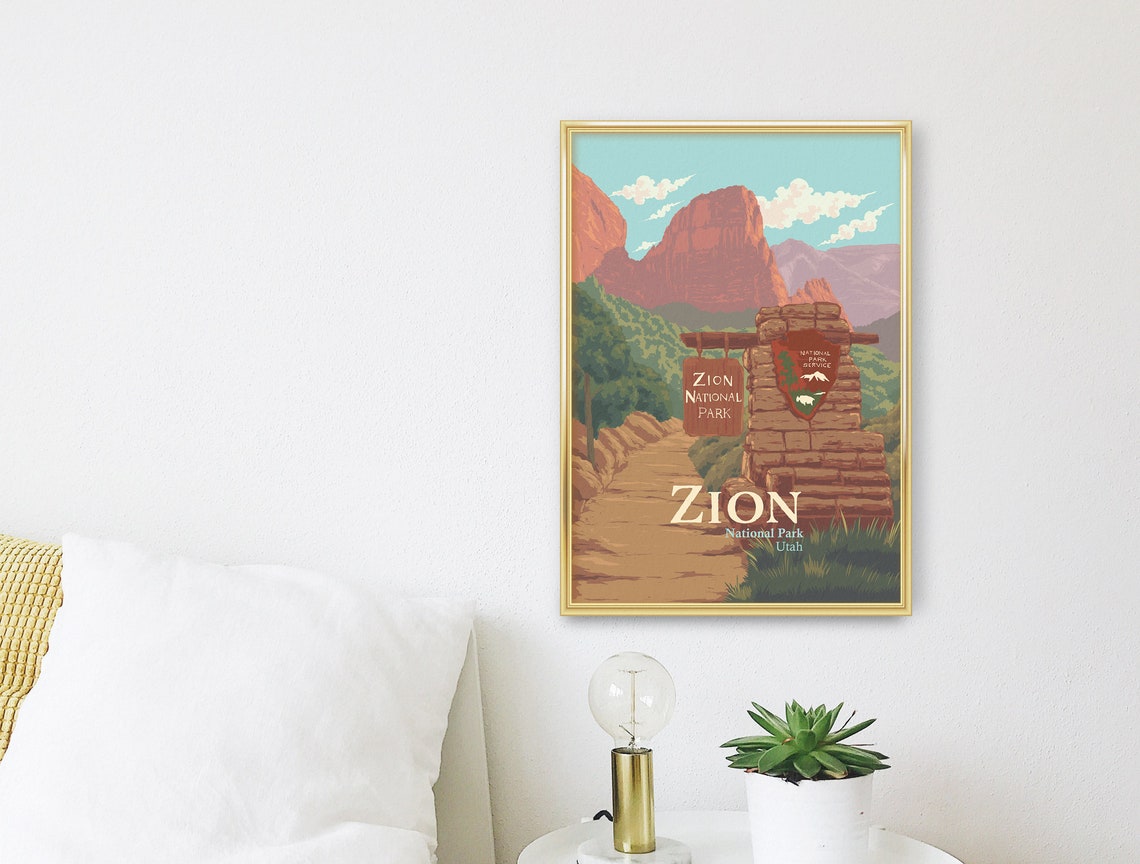 Zion National Park Poster Utah Usa Travel Print Vintage Travel Print Zion Canyon Wall Art Mojave Desert Navajo Arches Butte Gift - Image 3