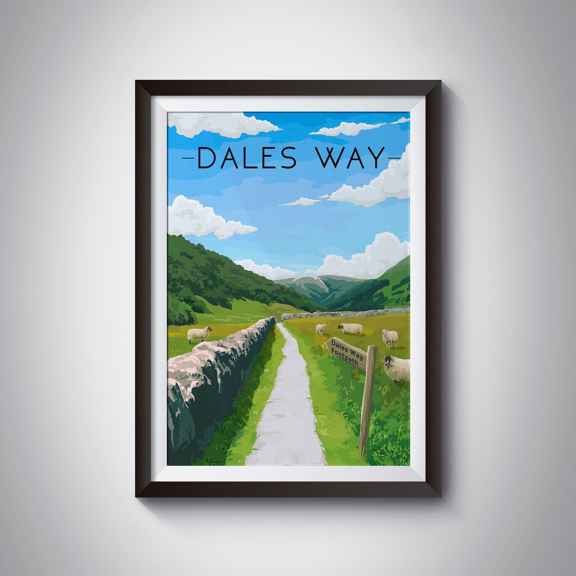 Dales Way Yorkshire Dales Footpath Sheep Walking Trail Travel Poster