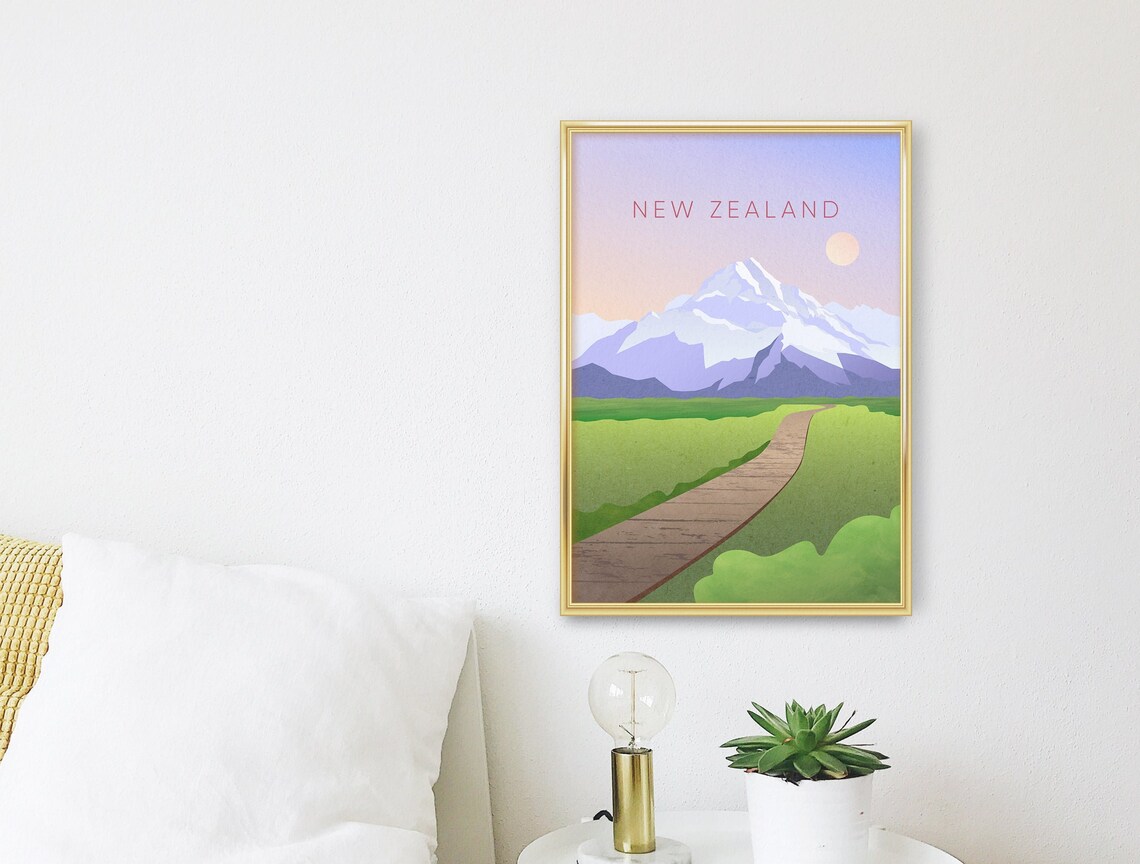 New Zealand Aoraki Mount Cook Boardwalk Meadow Travel Poster - Image 3