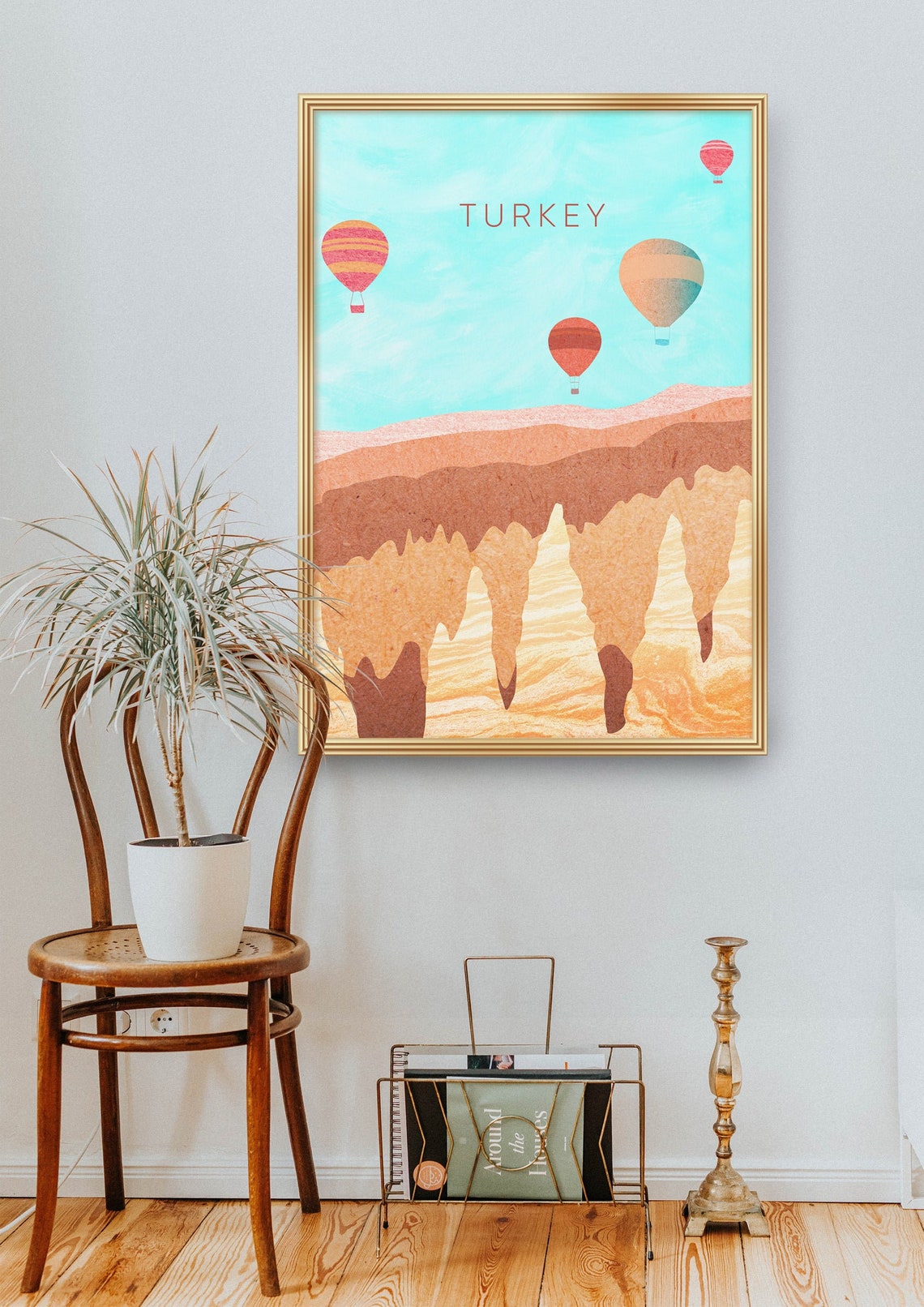 Turkey Minimal Travel Poster Cappadocia Travel Print Fairy Chimneys Hot Air Balloon Wall Art Greme National Park Monks Valley Love - Image 2