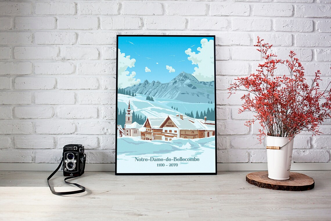 Notre Dame De Bellecombe Ski Resort Poster, French Alps - Image 3