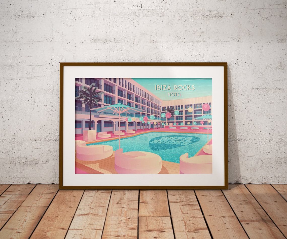 Ibiza Rocks Hotel Spain Pastel Pool Party Art Deco Travel Poster - Image 4