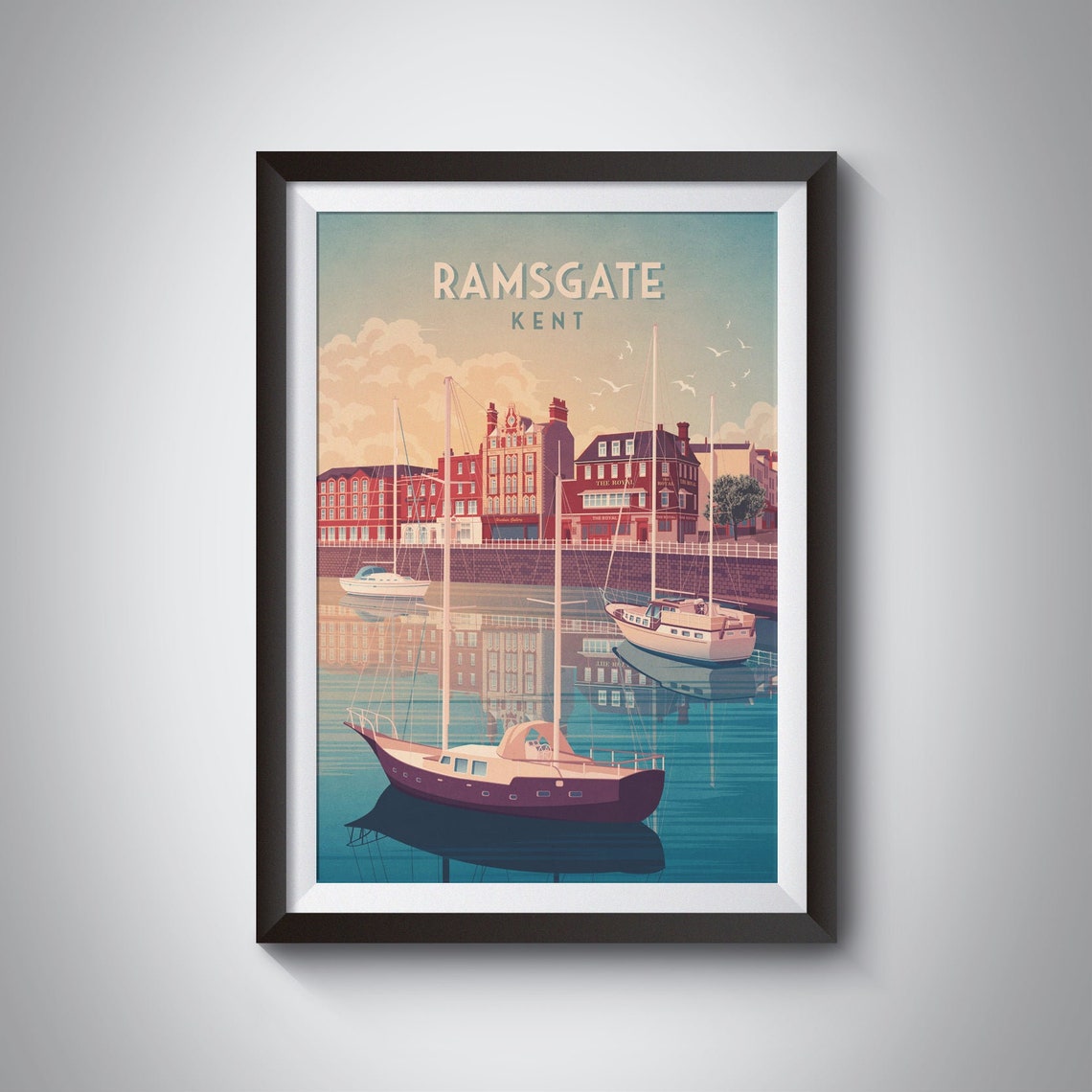Ramsgate Kent Harbour Sailboats Vintage Seaside Travel Poster