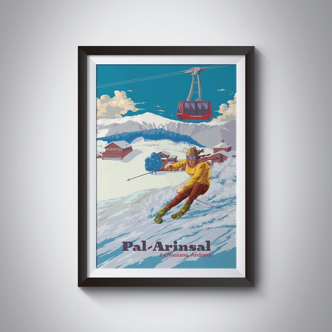 Pal Arinsal Andorra Ski Gondola Skier Travel Poster for Travel Lovers