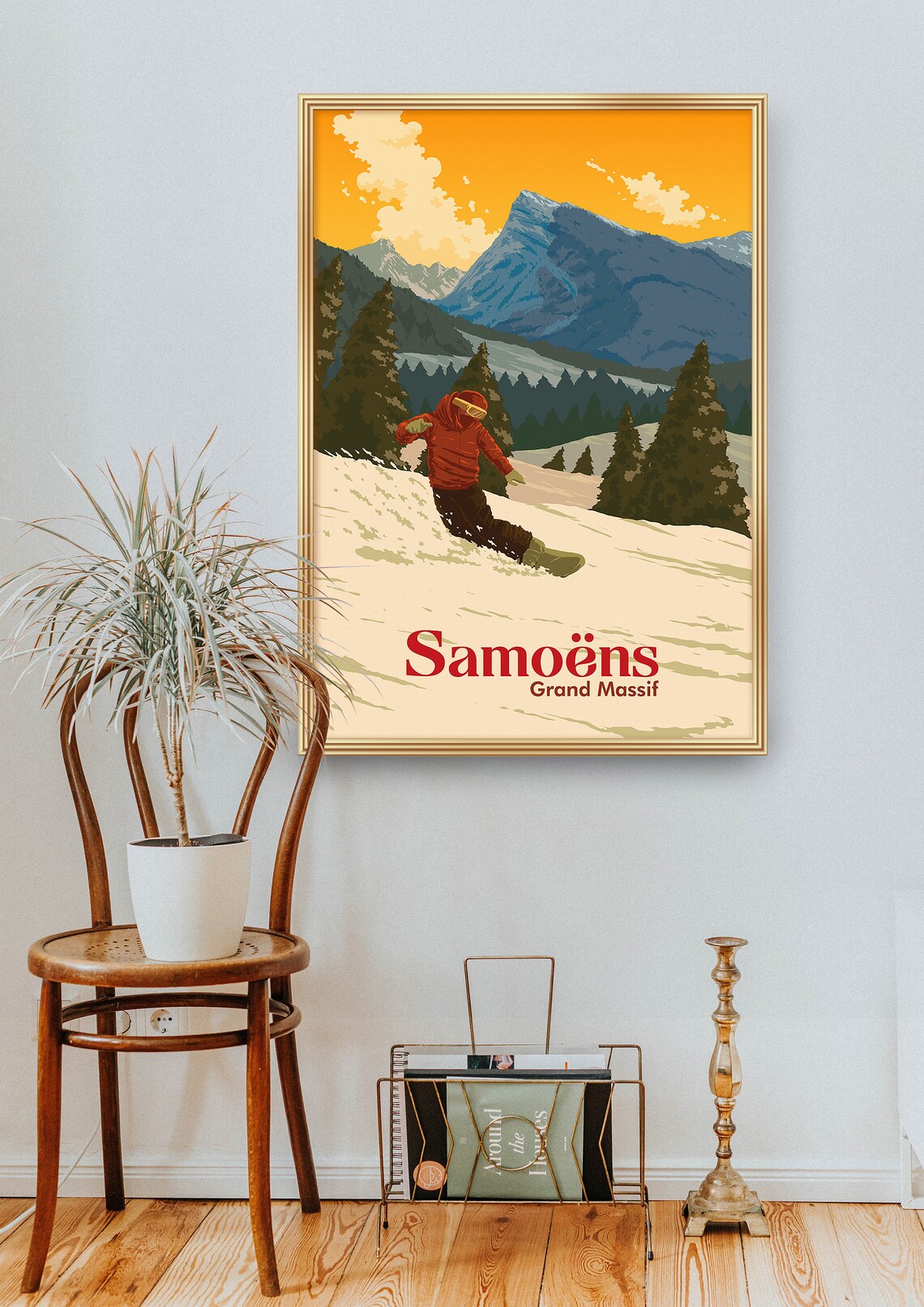 Samoëns Grand Massif French Alps Sunset Snowboard Travel Poster - Image 2