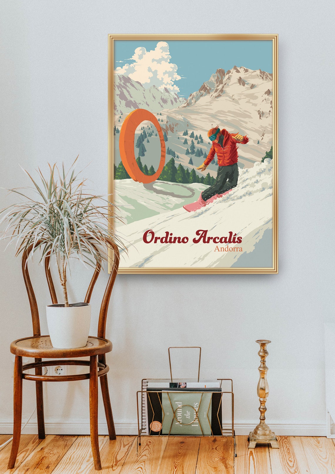 Ordino Arcalis Andorra Snowboarder Retro Ski Resort Travel Poster - Image 2