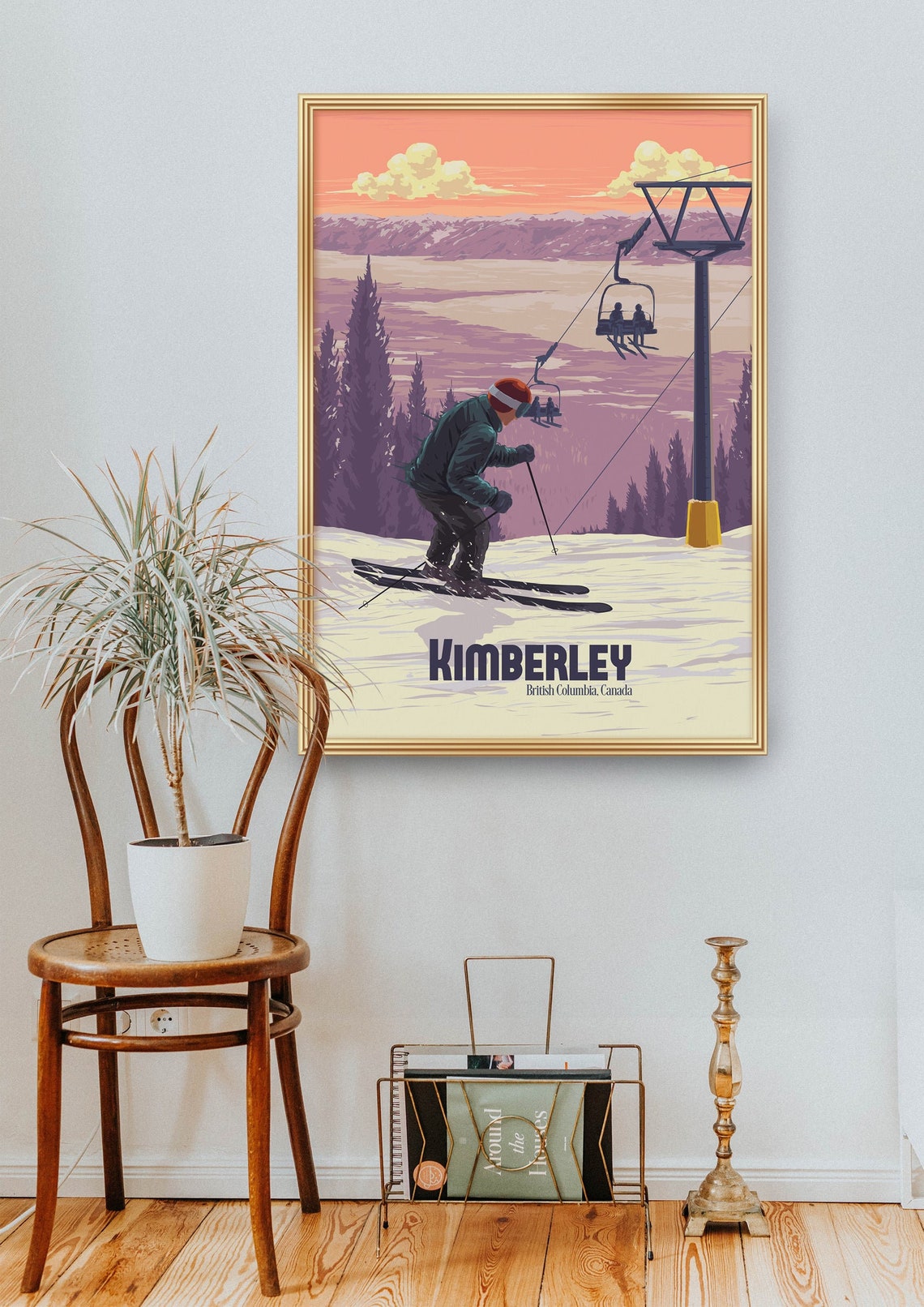 Kimberley British Columbia Sunset Ski Chairlift Vintage Travel Poster - Image 2