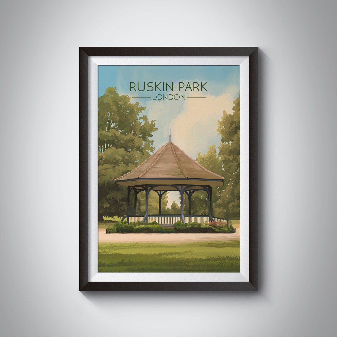 Ruskin Park London Travel Poster, Bandstand Art Print