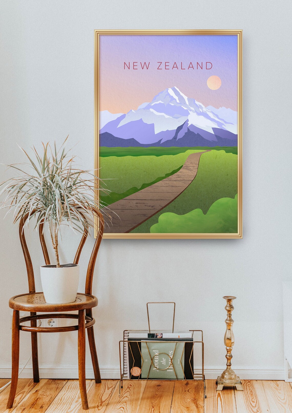 New Zealand Aoraki Mount Cook Boardwalk Meadow Travel Poster - Image 2