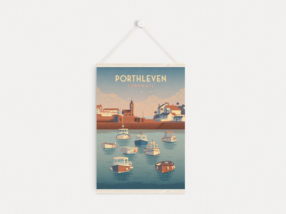 Porthleven Cornwall England Harbour Boats Sunrise Vintage Poster - Image 4