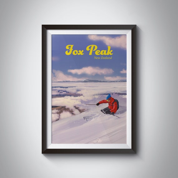 Fox Peak Ski Resort Poster New Zealand Travel Print Fox Peak Snowfield Nz South Island Canterbury Vintage Skiing Poster Wall Art Gift