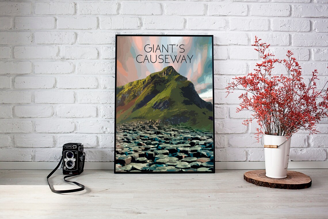 Giants Causeway Retro Travel Poster, County Antrim - Image 3