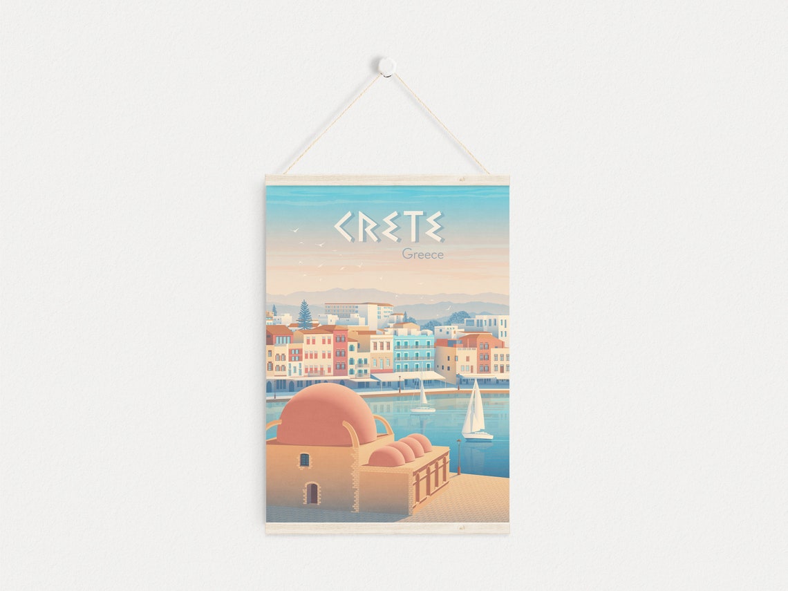 Crete Greece Old Venetian Harbor Sunset Sailboats Travel Poster - Image 4