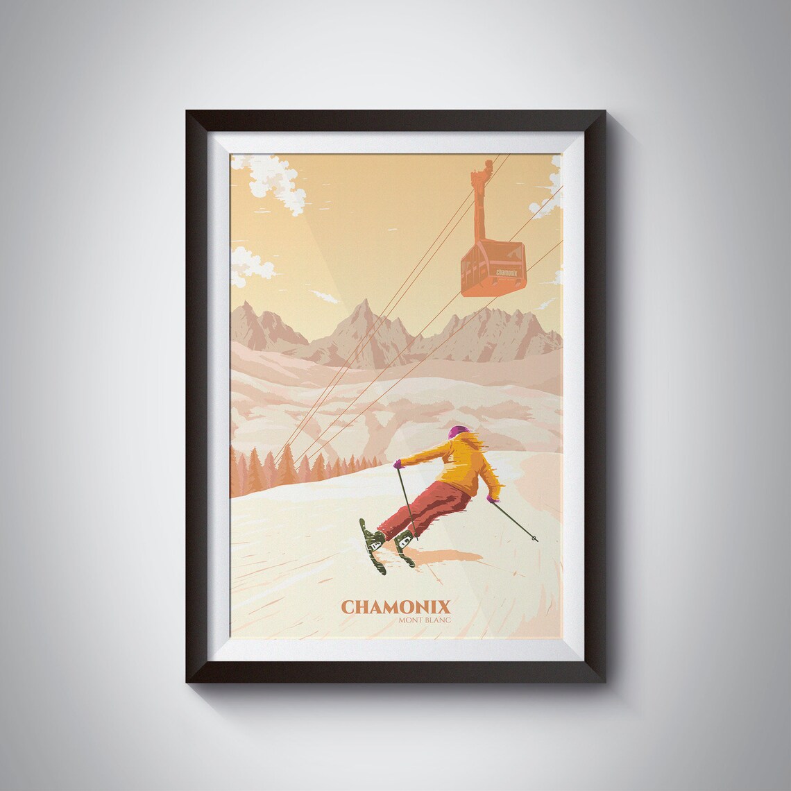 Chamonix Ski Resort, Mont Blanc Retro Travel Poster