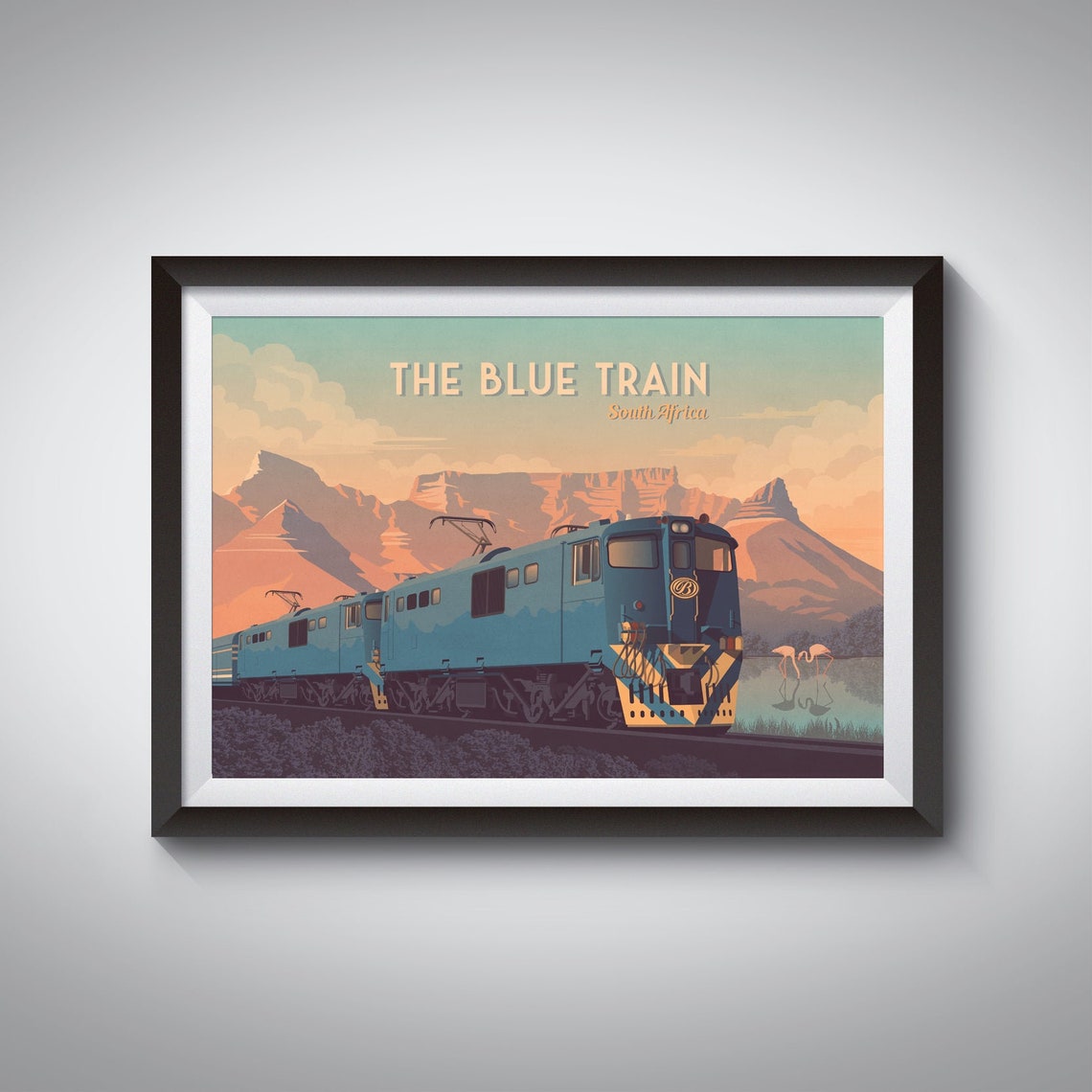 The Blue Train South Africa Table Mountain Locomotive Poster