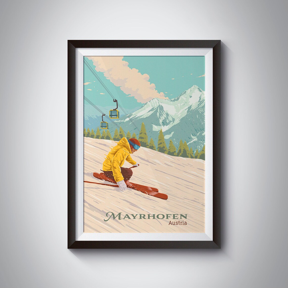 Mayrhofen Vintage Ski Resort Travel Poster