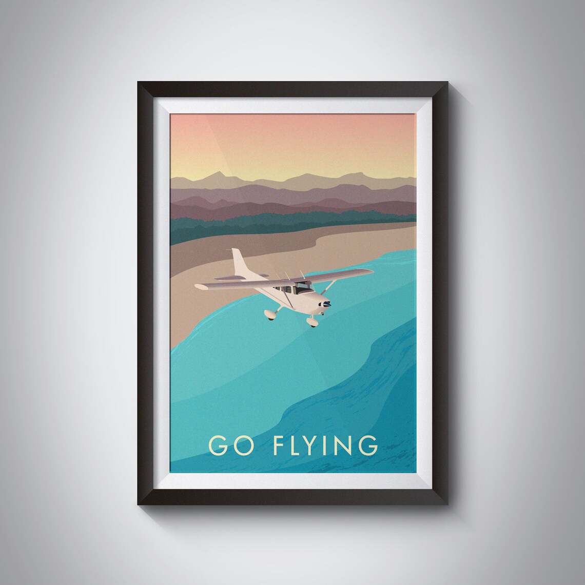 Go Flying Vintage Travel Poster, Aviation Art Print