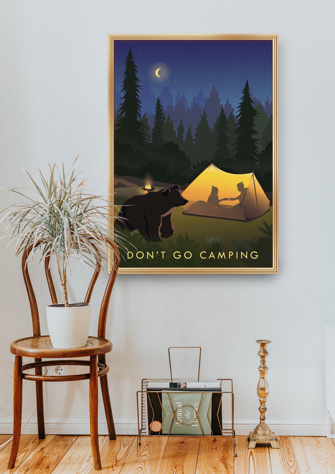 Don't Go Camping Funny Bear Tent Night Wilderness Vintage Poster - Image 2