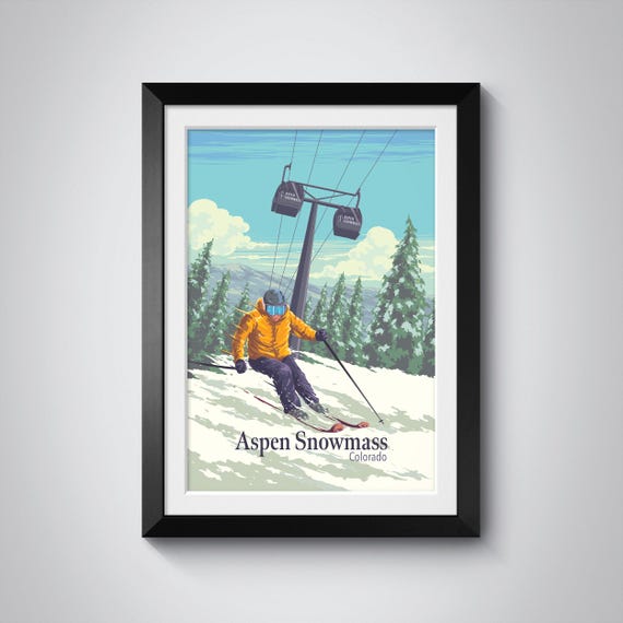 Aspen Snowmass Poster Colorado Ski Poster Aspen Snowmass Ski Resort Mountain Wall Art Vintage Ski Print Trail Map Snowboarding Retro