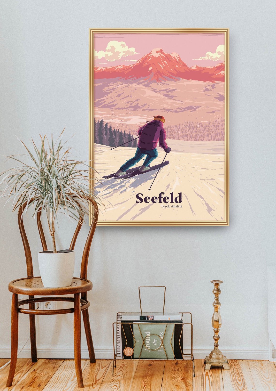 Seefeld Tyrol Austria Skier on Sunny Mountain Slope Vintage Poster - Image 2