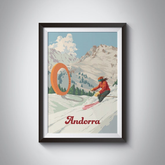 Andorra Poster Andorra Travel Print Skiing Snowboarding Pyrenees Ski Resort Art Grandvalira Pal Arinsal Vintage Ski Art Gift Alps