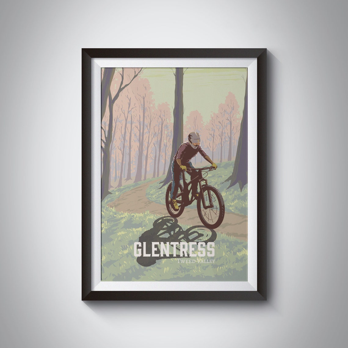Glentress Woodland Trail Vintage Tweed Valley MTB Rider Poster