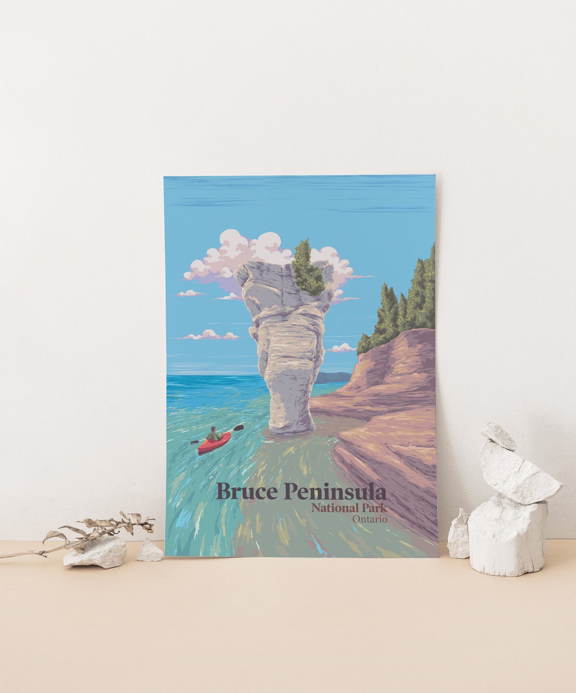 Bruce Peninsula Ontario Flowerpot Rock Kayak Vintage Travel Poster - Image 4