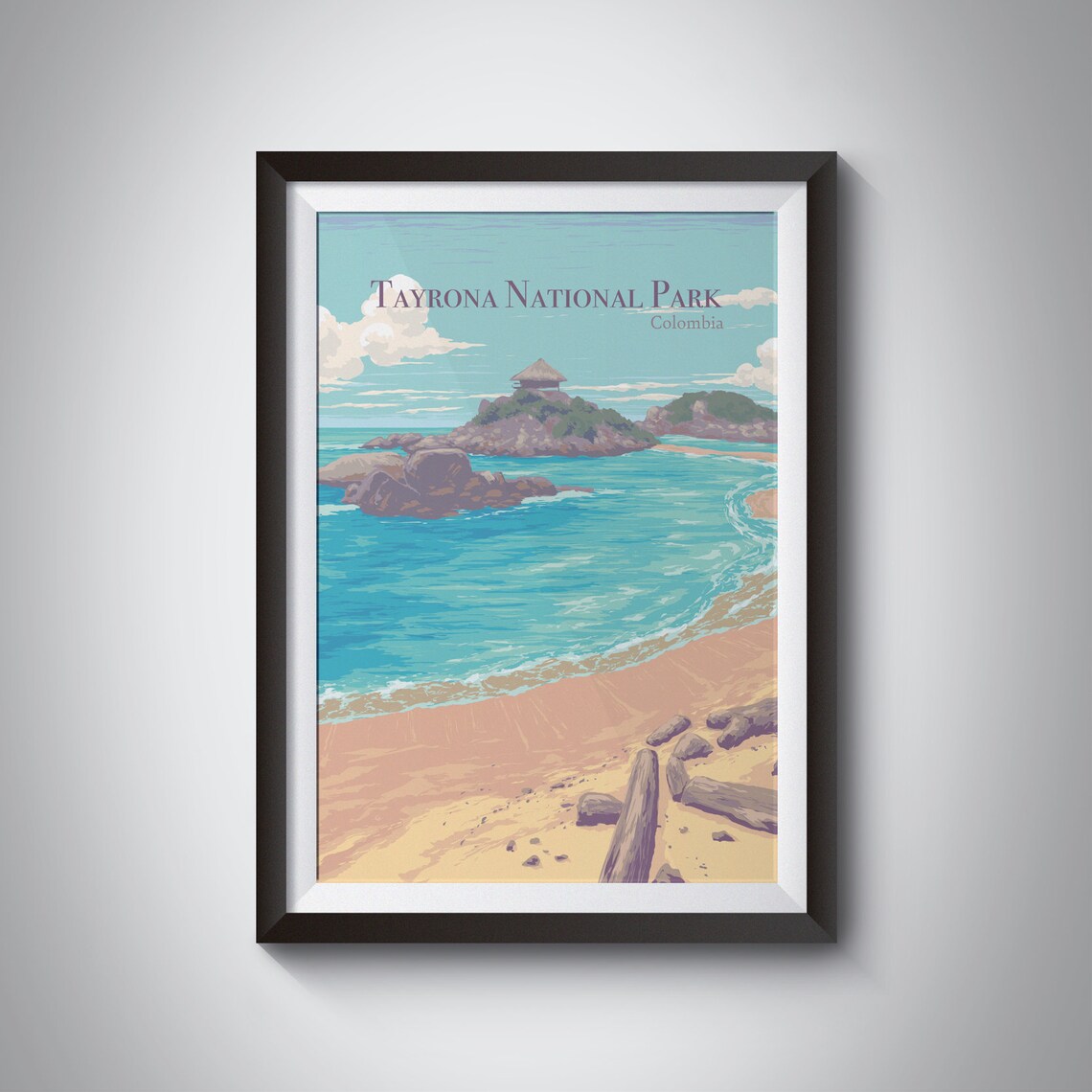 Tayrona National Park Colombia Caribbean Beach Vintage Travel Poster