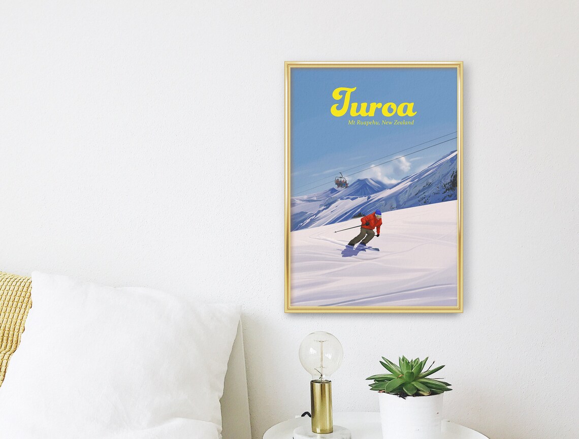 Turoa Mt Ruapehu New Zealand Ski Resort Vintage Travel Poster - Image 3