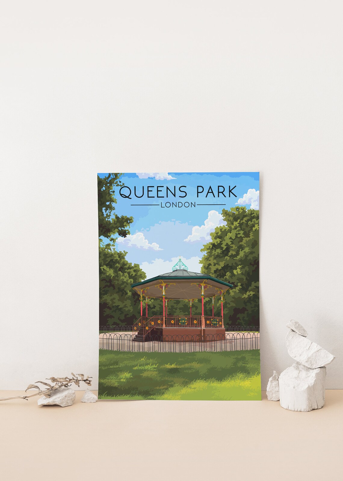 Queens Park London Retro Travel Poster, Bandstand - Image 4