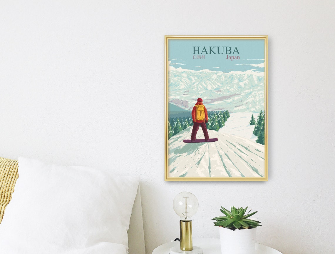 Hakuba Japan Snowboarder Alpine Slope Winter Scene Scenic Poster - Image 3