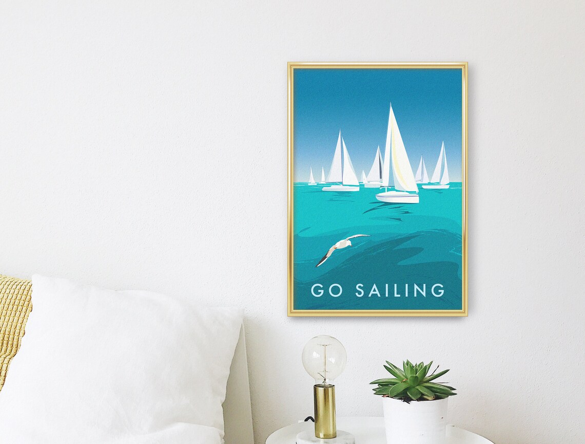 Go Sailing Vintage Travel Poster, Boating Illustration - Image 3