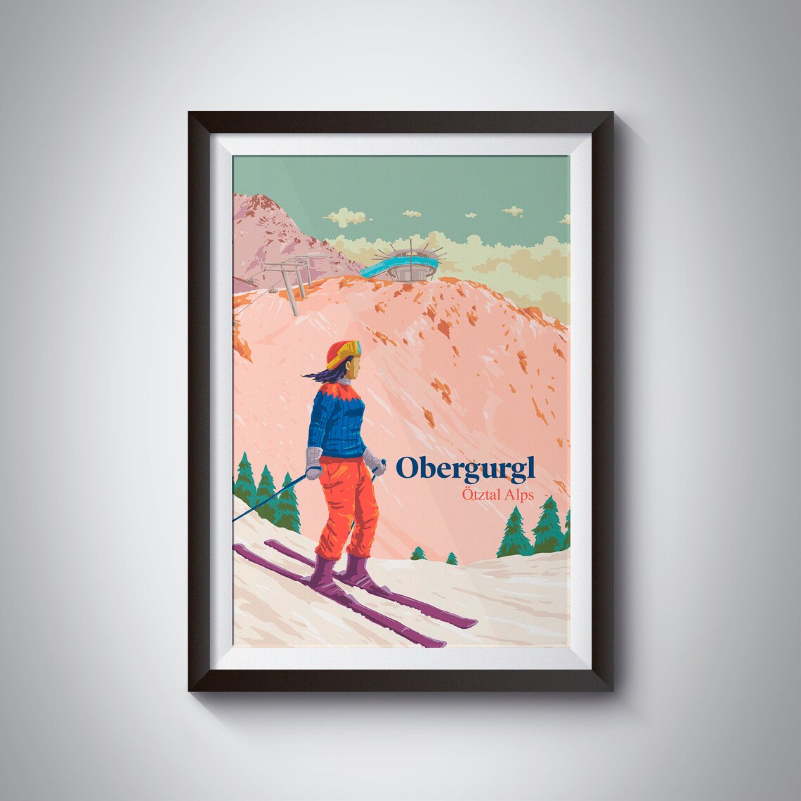 Obergurgl Ski Resort Vintage Ski Poster Print