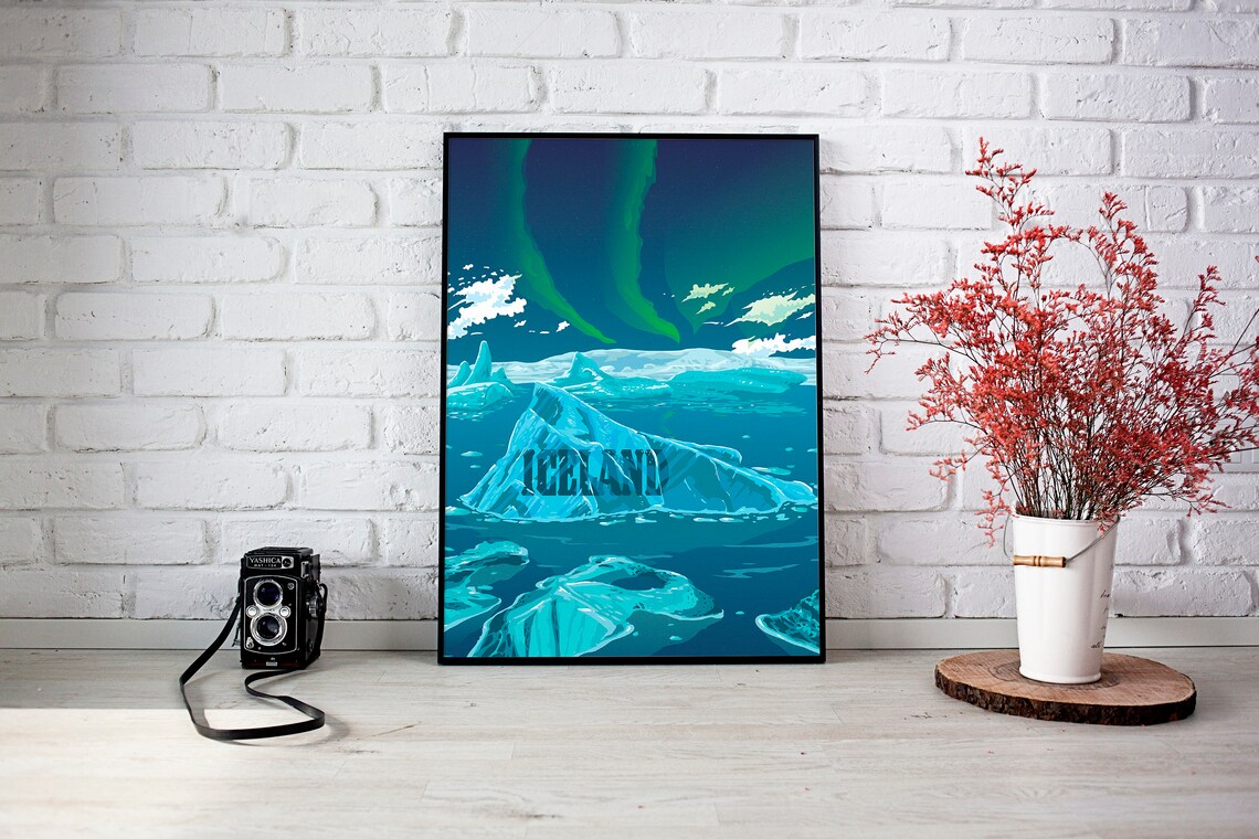 Iceland Travel Poster, Northern Lights National Park - Image 4