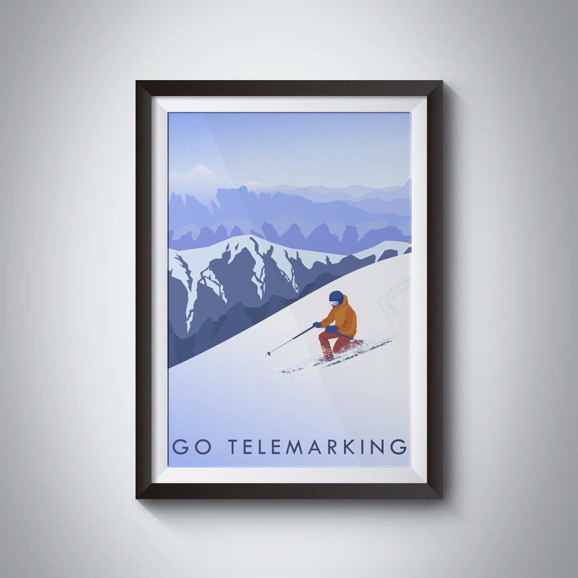 Go Telemarking Alpine Skier Minimalist Vintage Ski Art Poster