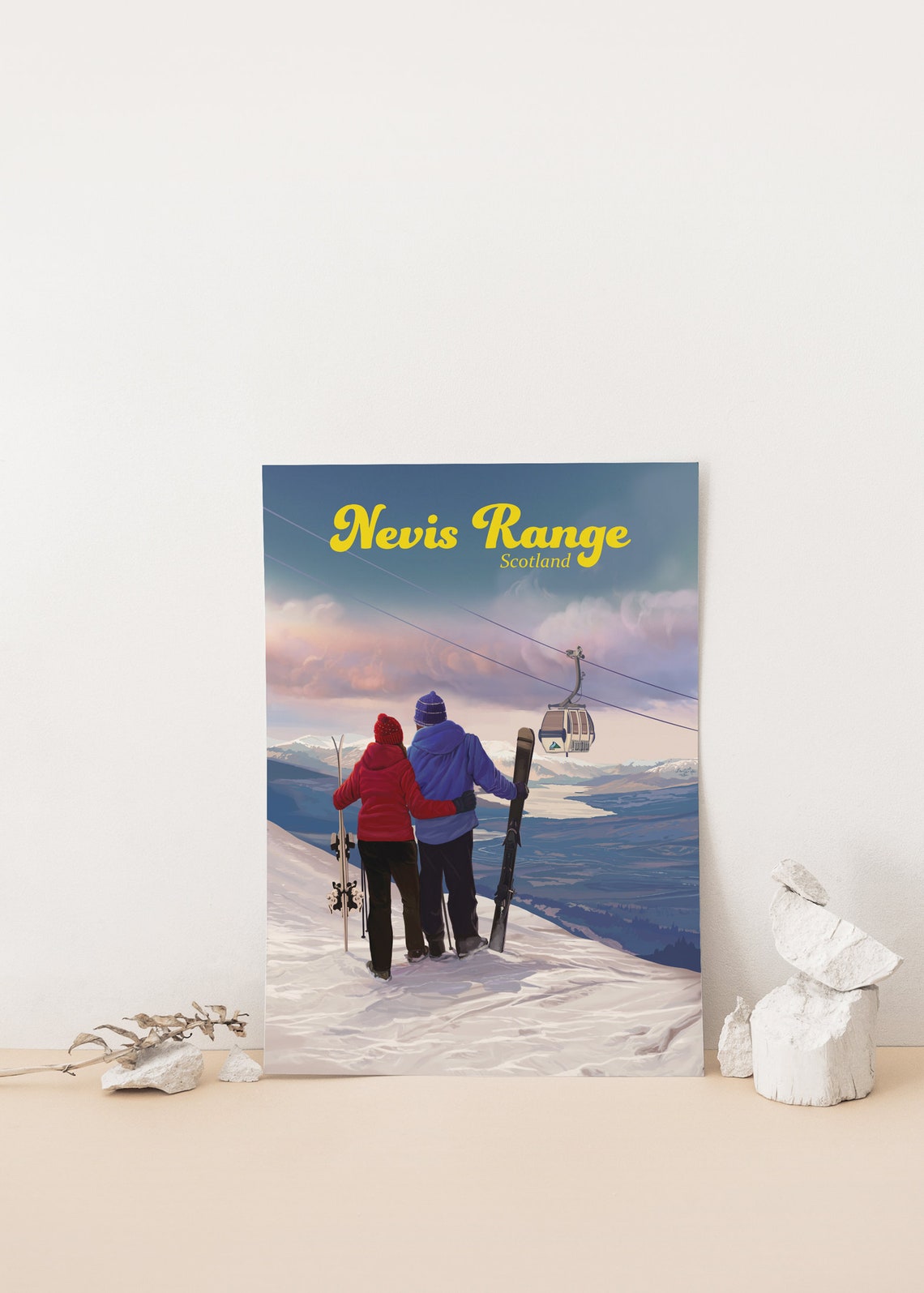 Nevis Range Scotland Skiers Mountain Gondola View Travel Poster - Image 4