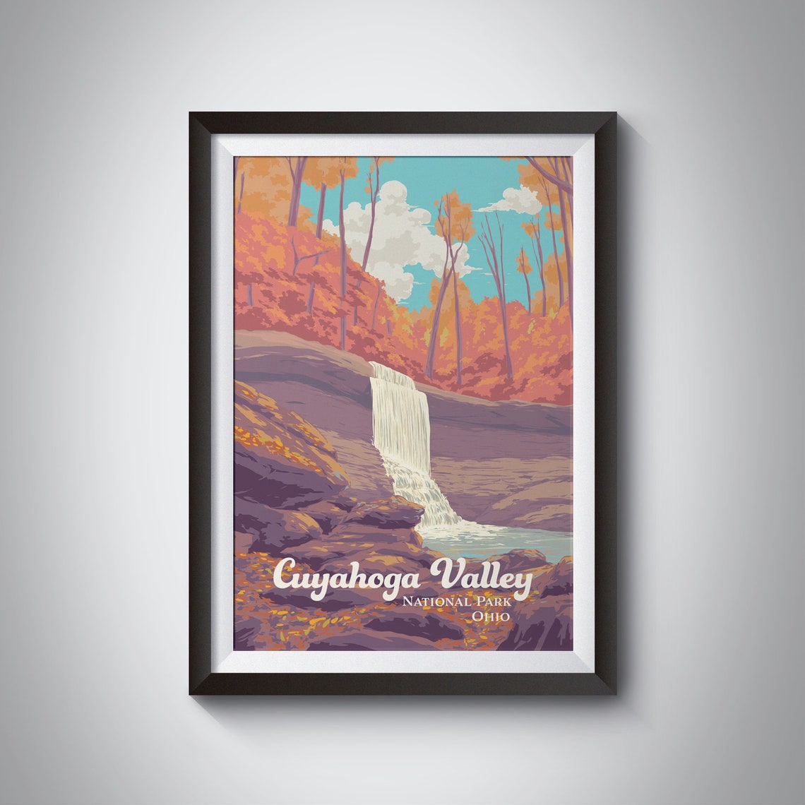 Cuyahoga Valley National Park Autumn Waterfall Vintage Poster