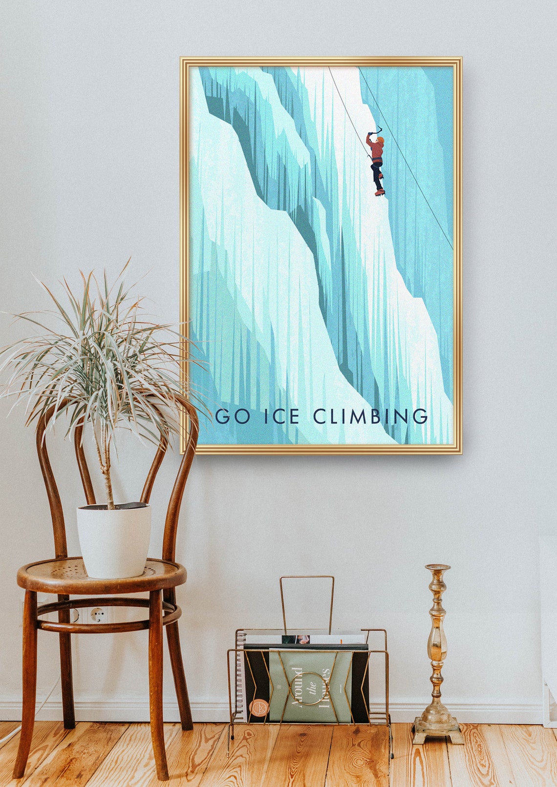 Go Ice Climbing Frozen Waterfall Extreme Sport Climber Art Poster - Image 2