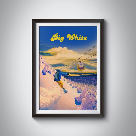 Big White Snowboarding Poster British Columbia Canada Travel Print Ski Resort Kelowna Vintage Ski Artwork Rocky Mountains Snow Ghosts