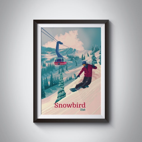 Snowbird Utah Snowboarding Poster Salt Lake City Travel Print Skiing Wall Art Trail Map Vintage Retro Park City Ut Gift Ski Resort