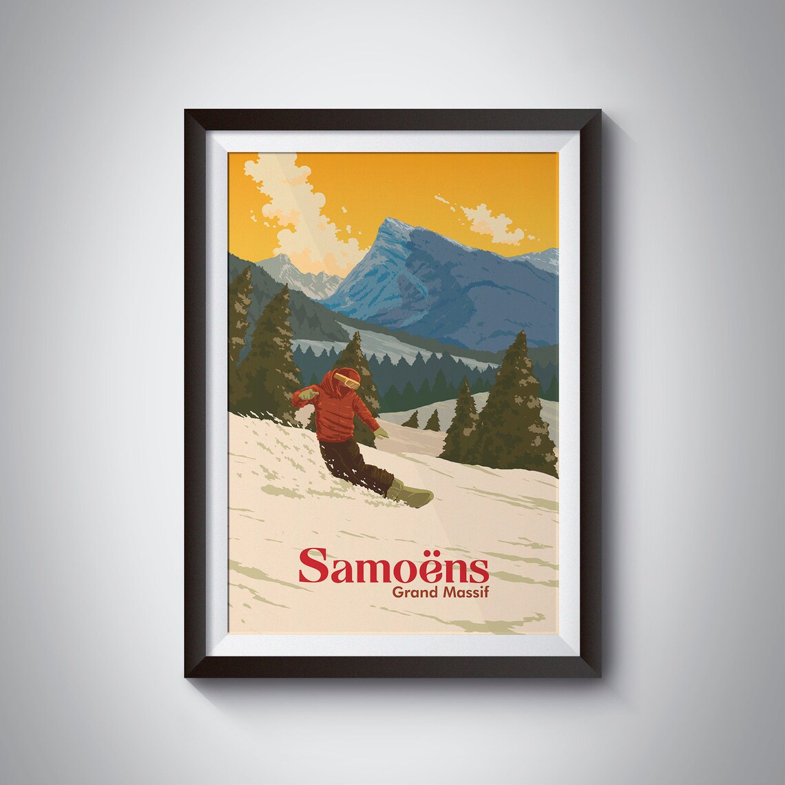 Samoëns Grand Massif French Alps Sunset Snowboard Travel Poster